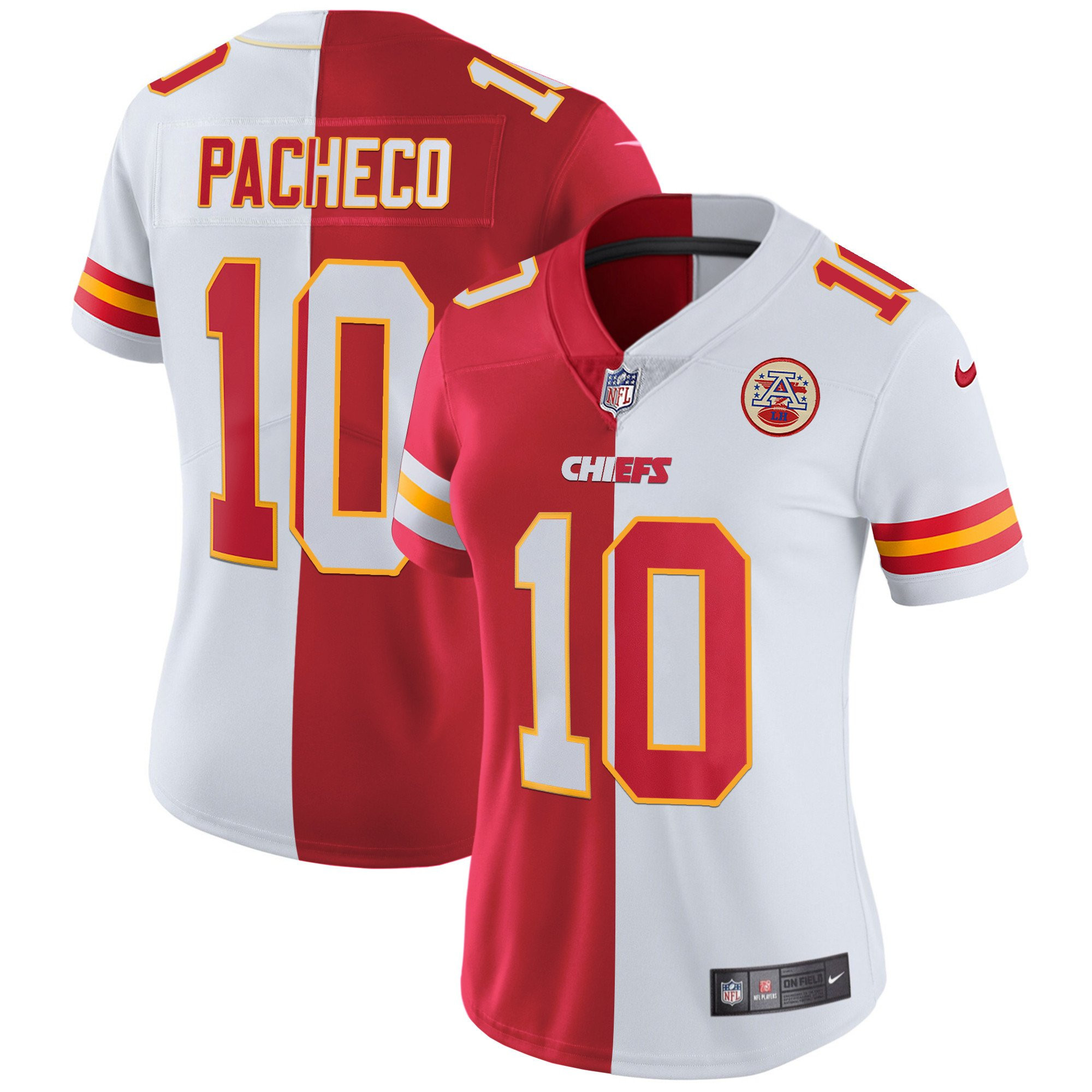 Isiah Pacheco Women's Kansas City Chiefs White Gold & Black Gold Split Jersey - All Stitched 