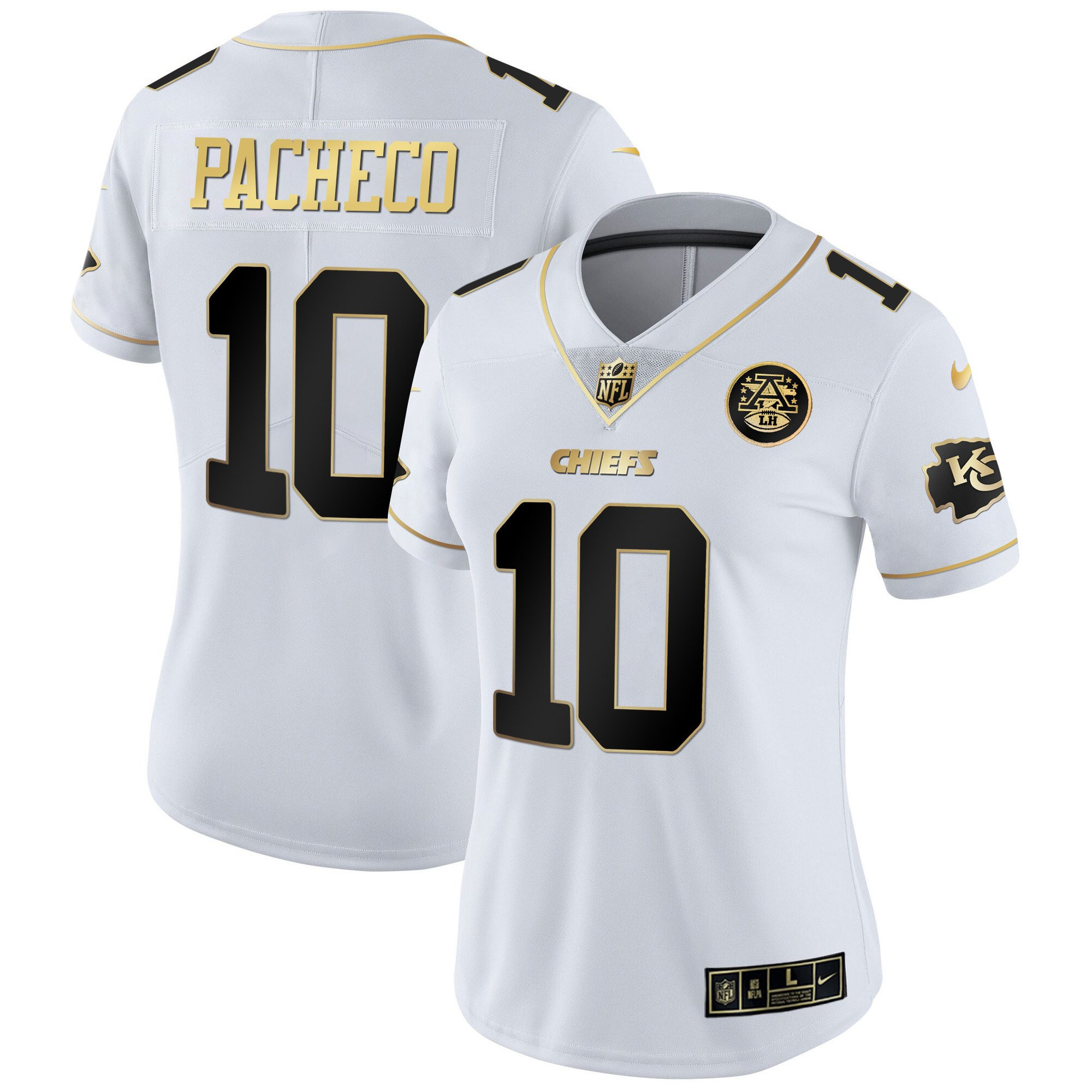 Isiah Pacheco Women's Kansas City Chiefs White Gold & Black Gold White Gold Jersey - All Stitched 