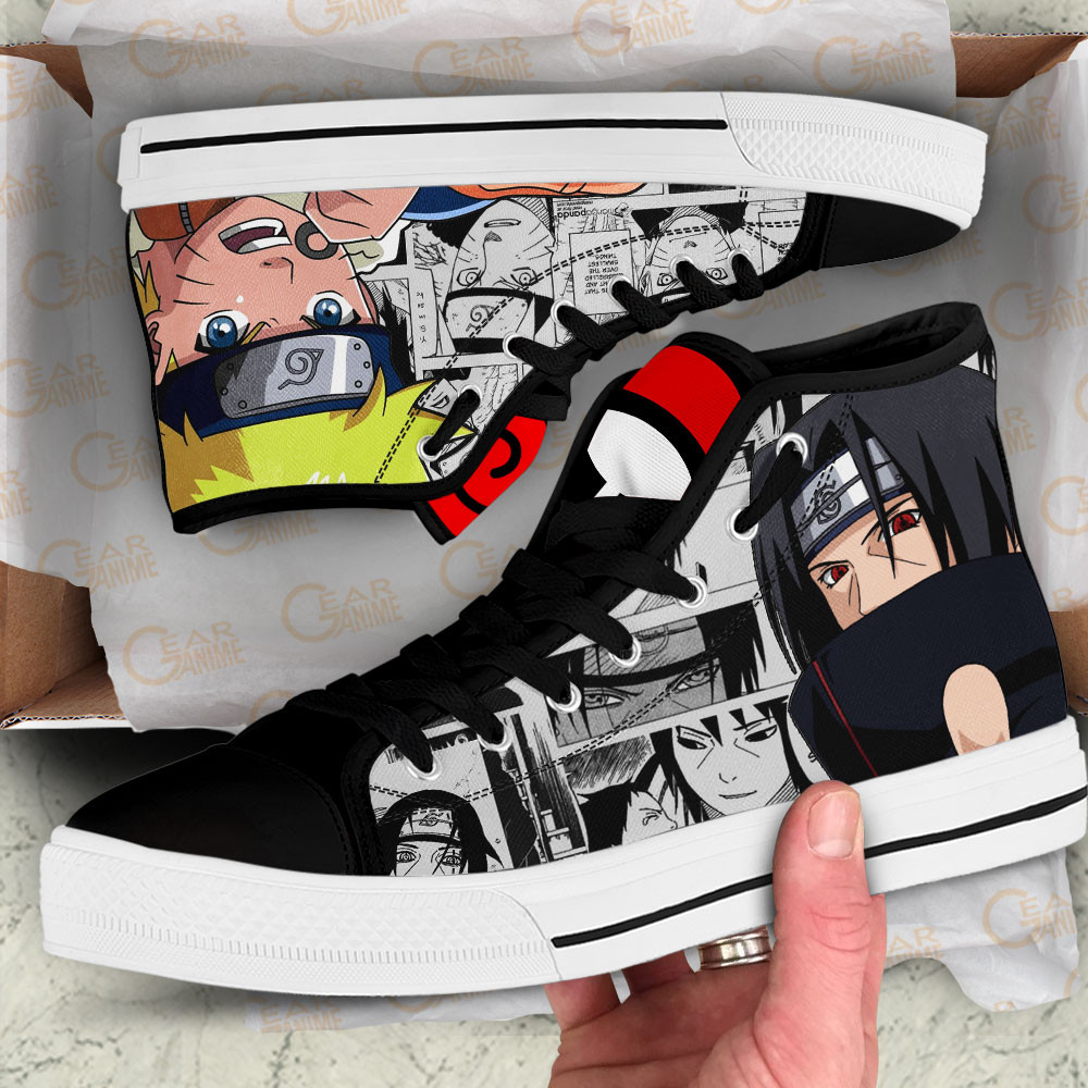 Itachi Uchiha and Nrt Uzumaki High Top Shoes Custom Anime Sneakers Mix Manga