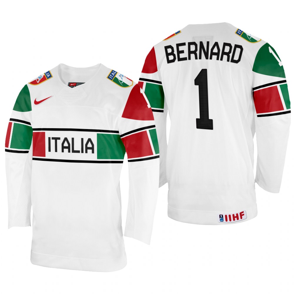 Italy Andreas Bernard 2022 IIHF World Championship White #1 Jersey Home