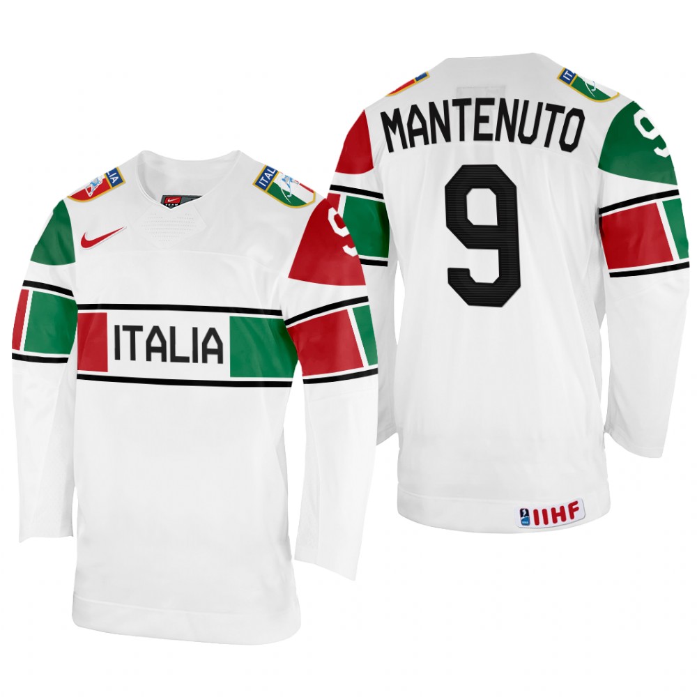 Italy Daniel Mantenuto 2022 IIHF World Championship White #9 Jersey Home