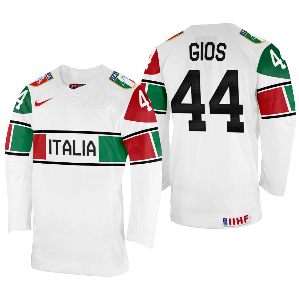 Italy Gregorio Gios 2022 IIHF World Championship White #44 Jersey Home