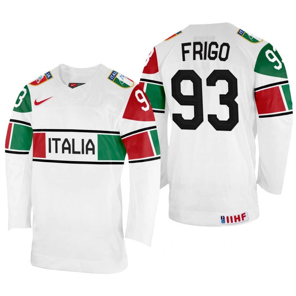 Italy Luca Frigo 2022 IIHF World Championship White #93 Jersey Home