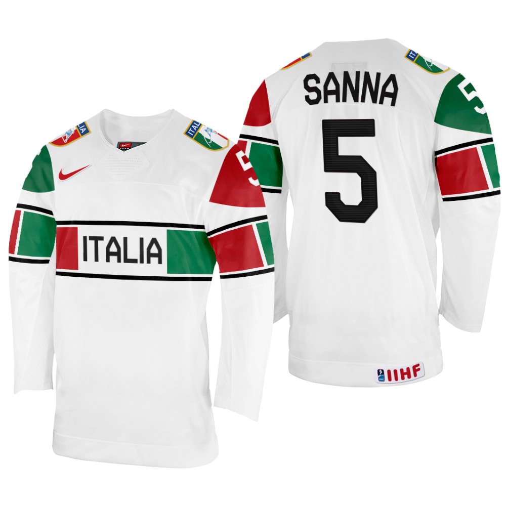 Italy Marco Sanna 2022 IIHF World Championship White #5 Jersey Home