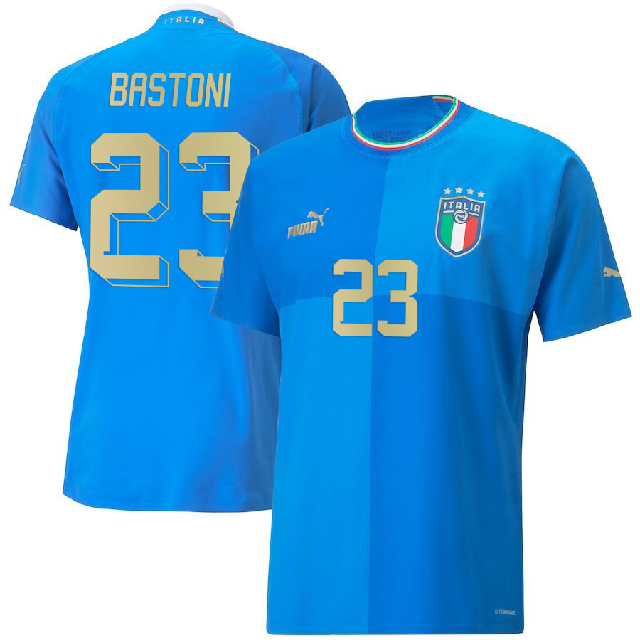 Italy National Team 2022/23 Alessandro Bastoni 23 Home Blue Men Soccer Jersey