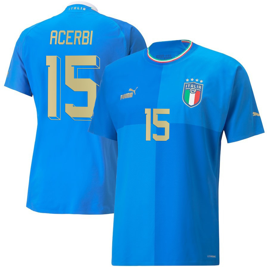 Italy National Team 2022/23 Francesco Acerbi 15 Home Blue Men Soccer Jersey