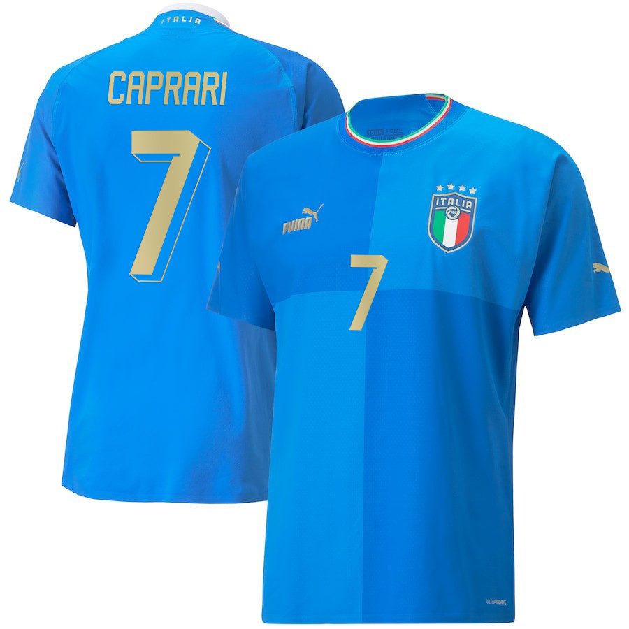 Italy National Team 2022/23 Gianluca Caprari 7 Home Blue Men Soccer Jersey