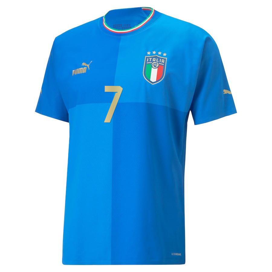 Italy National Team 2022/23 Gianluca Caprari 7 Home Blue Men Soccer Jersey