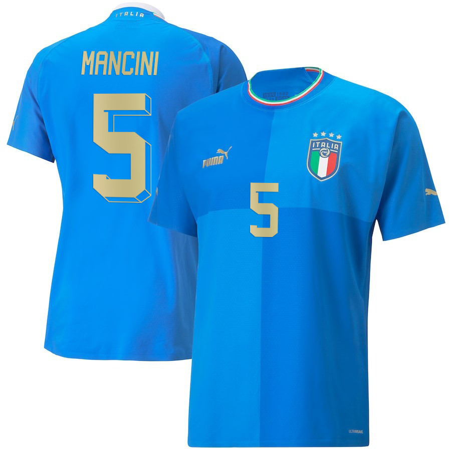 Italy National Team 2022/23 Gianluca Mancini 5 Home Blue Men Soccer Jersey