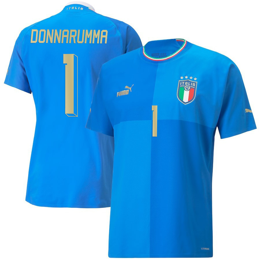 Italy National Team 2022/23 Gianluigi Donnarumma 1 Home Blue Men Soccer Jersey