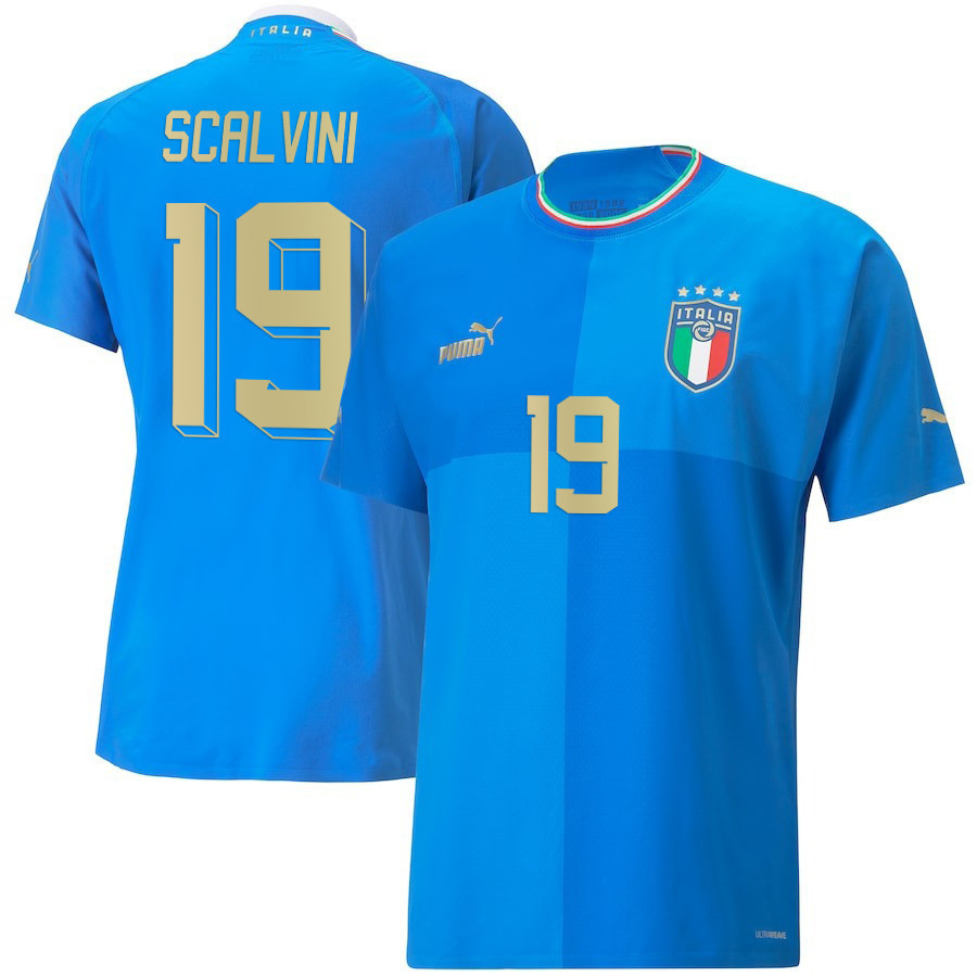 Italy National Team 2022/23 Giorgio Scalvini 19 Home Blue Men Soccer Jersey