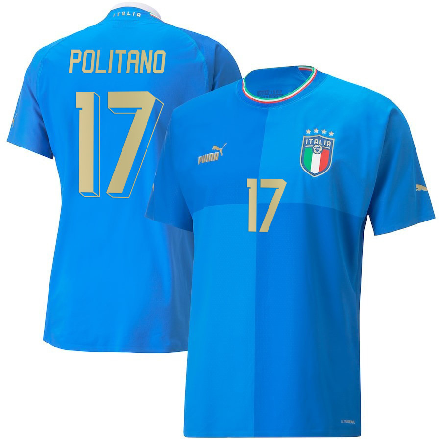 Italy National Team 2022/23 Matteo Politano 17 Home Blue Men Soccer Jersey