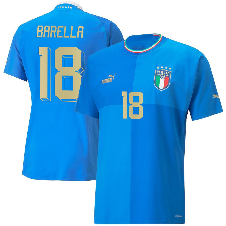Italy National Team 2022/23 Nicolo Barella 18 Home Blue Men Soccer Jersey