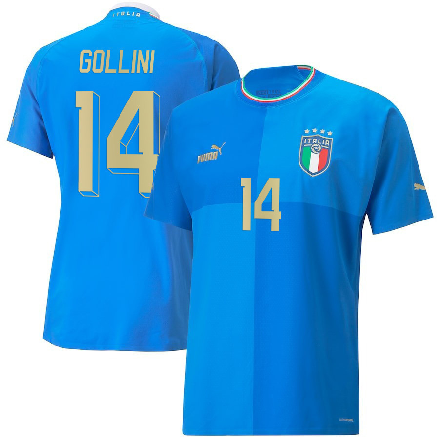 Italy National Team 2022/23 Pierluigi Gollini 14 Home Blue Men Soccer Jersey