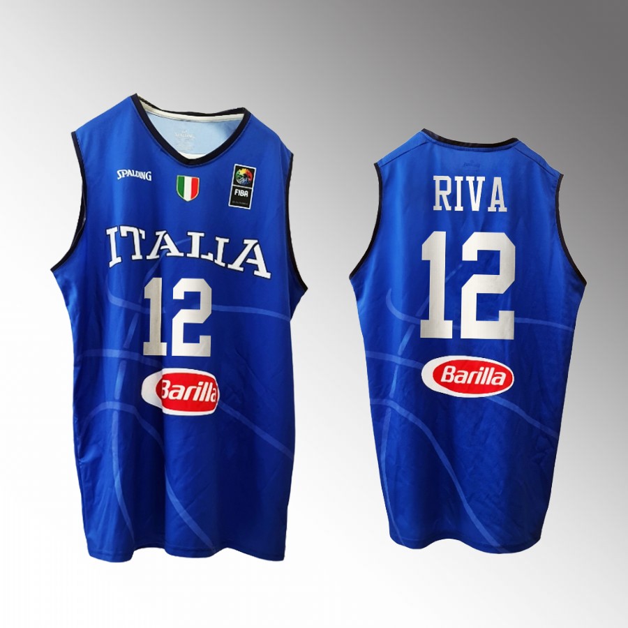 Italy Team #12 Antonello Riva FIBA World Cup Home Men Jersey Blue