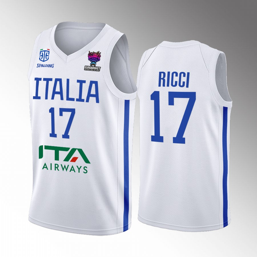 Italy Team #17 Giampaolo Ricci EuroBasket 2022 Away Men Jersey White