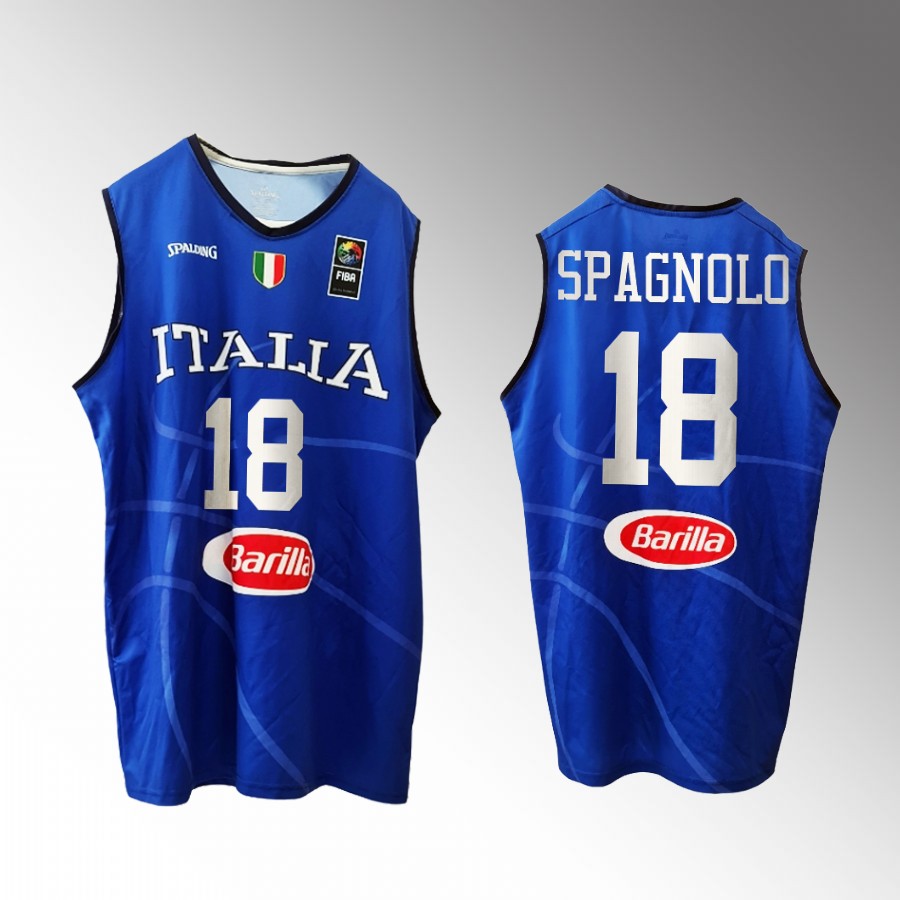 Italy Team #18 Matteo Spagnolo 2023 FIBA World Cup Home Men Jersey Blue
