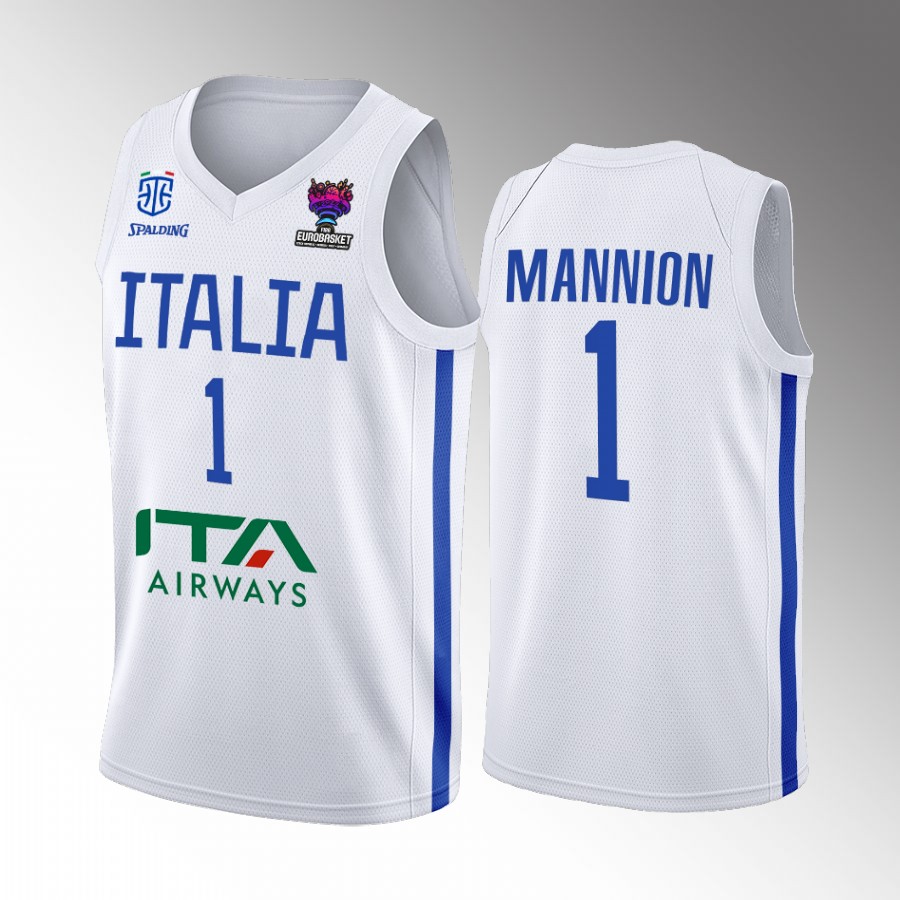Italy Team #1 Nicolo Mannion EuroBasket 2022 Away Men Jersey White
