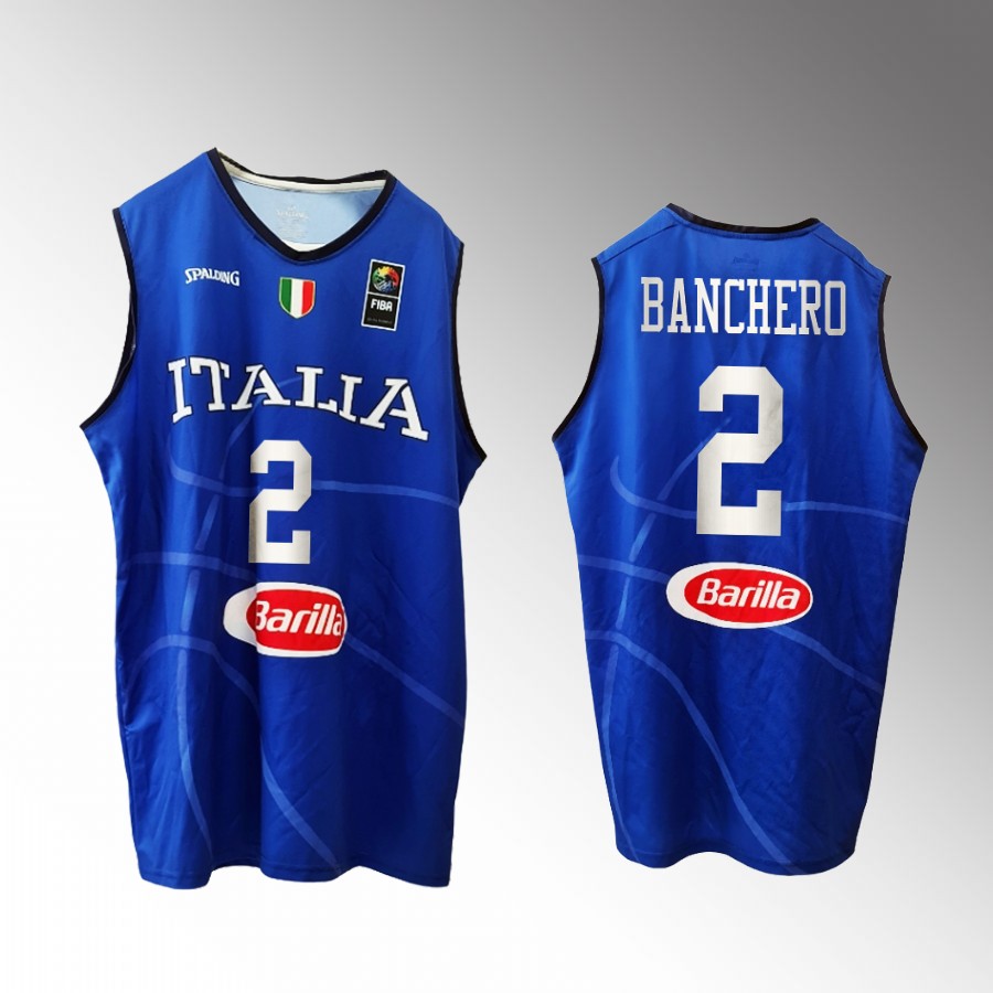 Italy Team #2 Paolo Banchero FIBA World Cup Home Men Jersey Blue