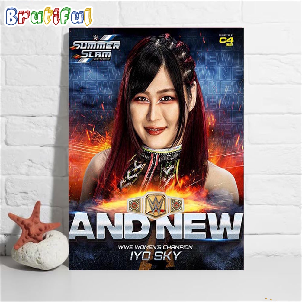 Iyo Sky And New WWE Womens Champion At WWE SummerSlam Wall Art Poster Canvas