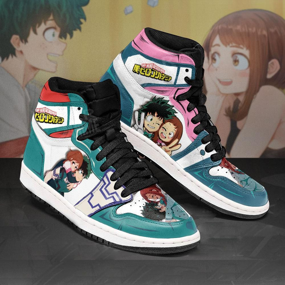 Izuku and Uraraka My Hero Academia anime High Top Air Jordan Sneaker, Air Jordan Hightop
