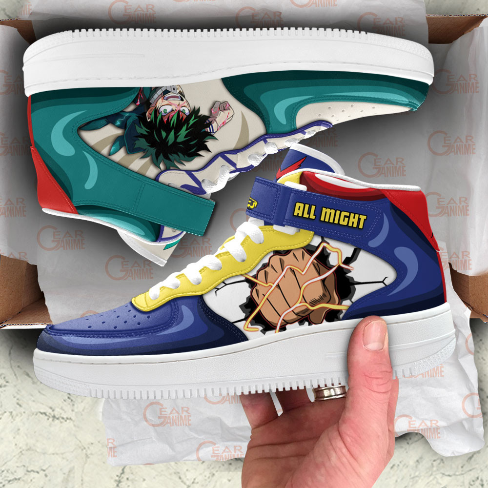 Izuku Midoriya and All Might Sneakers Air Mid My Hero Academia Anime Shoes