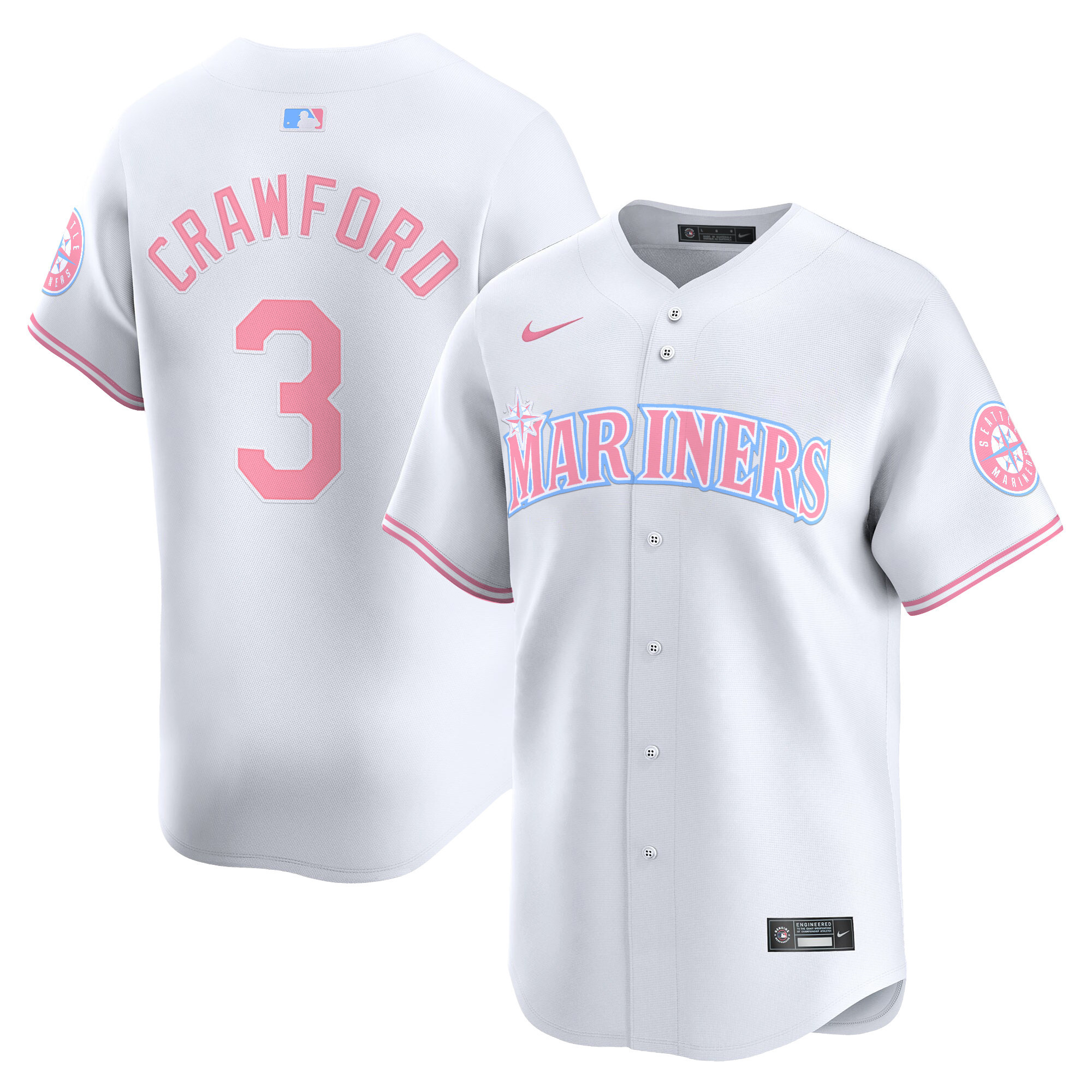 J. P. CrawfordUnisex Seattle Mariners Bubblegum Pink Vapor Premier Limited White Jersey - All Stitched