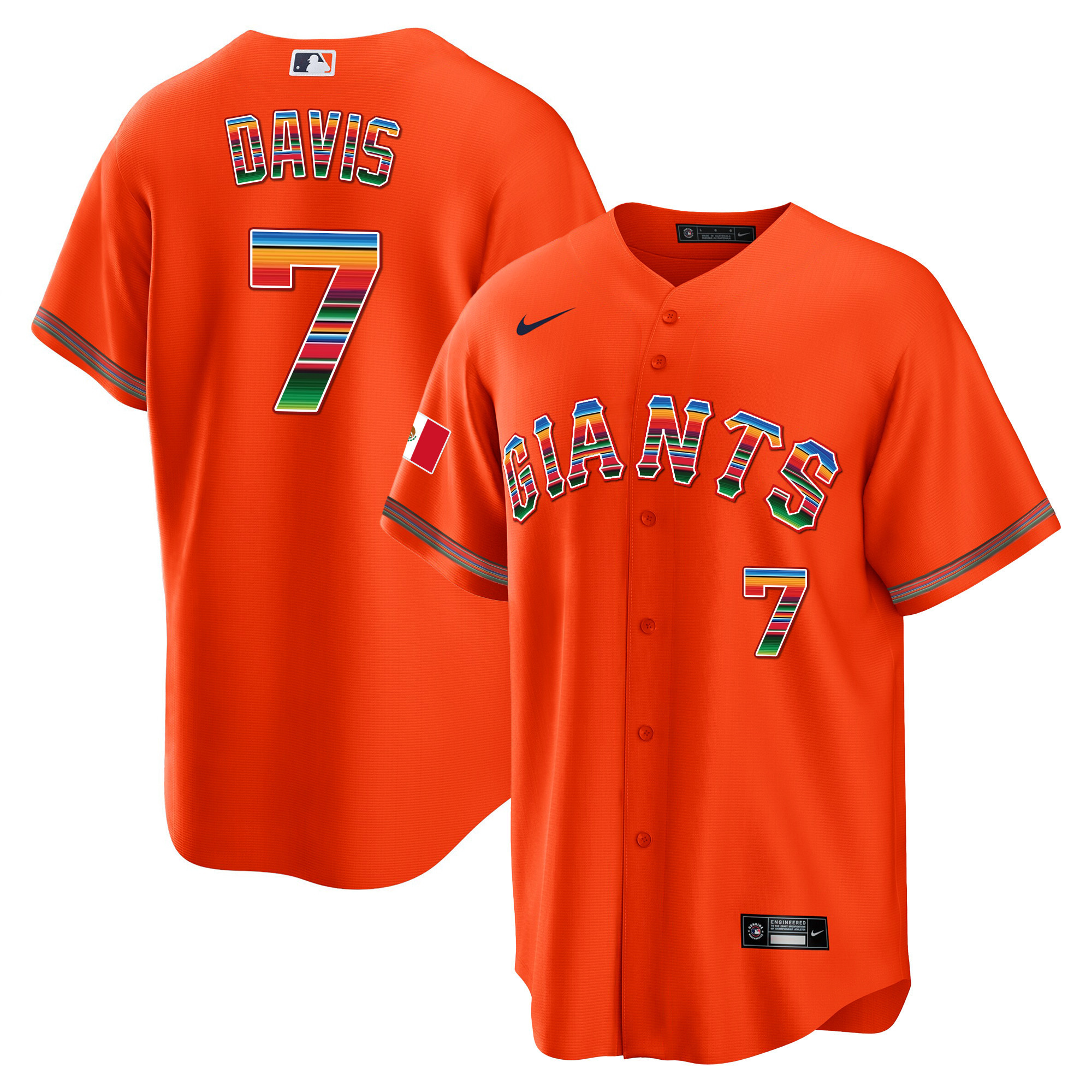 J.D. Davis Men's San Francisco Giants Mexico Cool Base Limited Orange Jersey - All Stitched