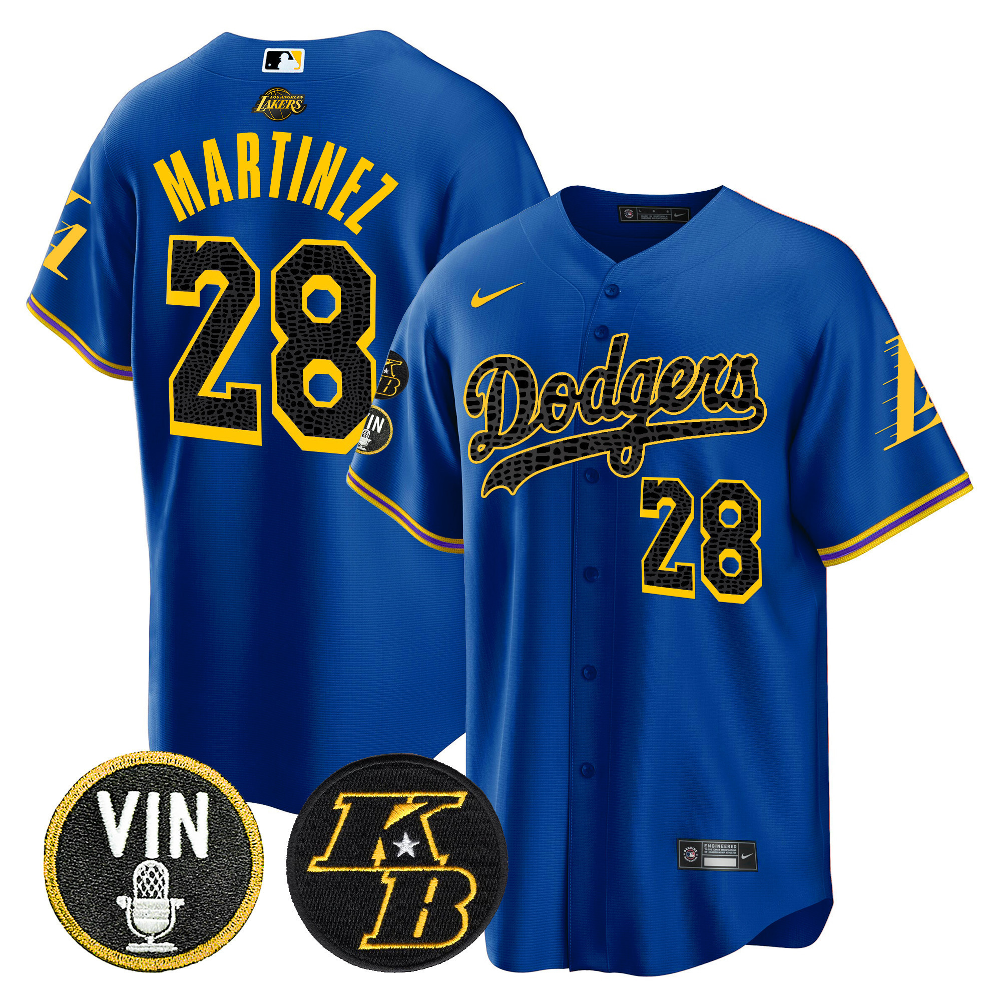 J.D. Martinez Men's Los Angeles Dodgers Bryant & Vin Patch Cool Base Mamba Royal Jersey - All Stitched