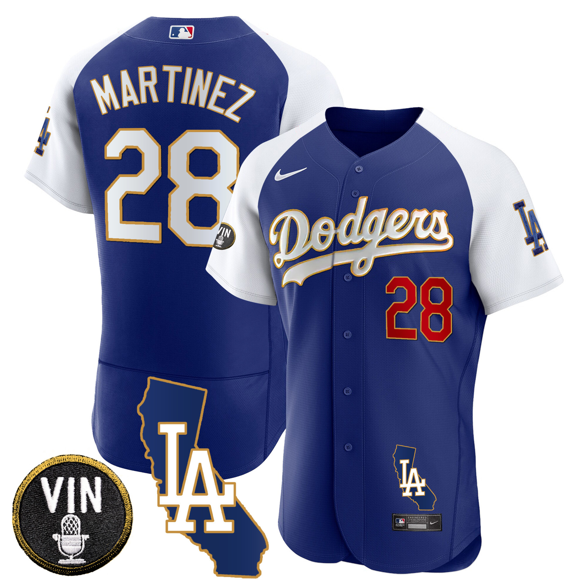 J.D. Martinez Men's Los Angeles Dodgers California Patch Gold Trim Flex Base Alternate Royal Jersey - All Stitched
