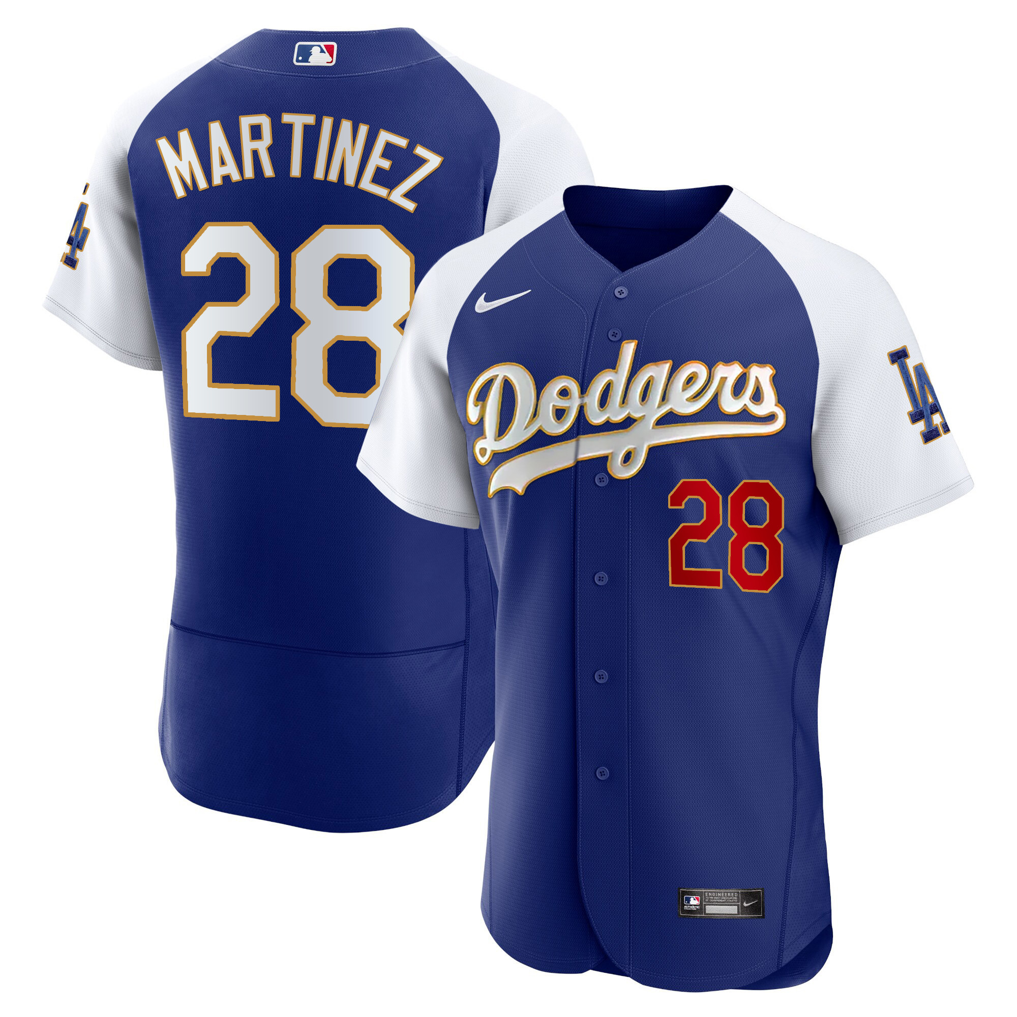 J.D. Martinez Men's Los Angeles Dodgers Gold Trim Flex Base Alternate Royal Jersey - All Stitched