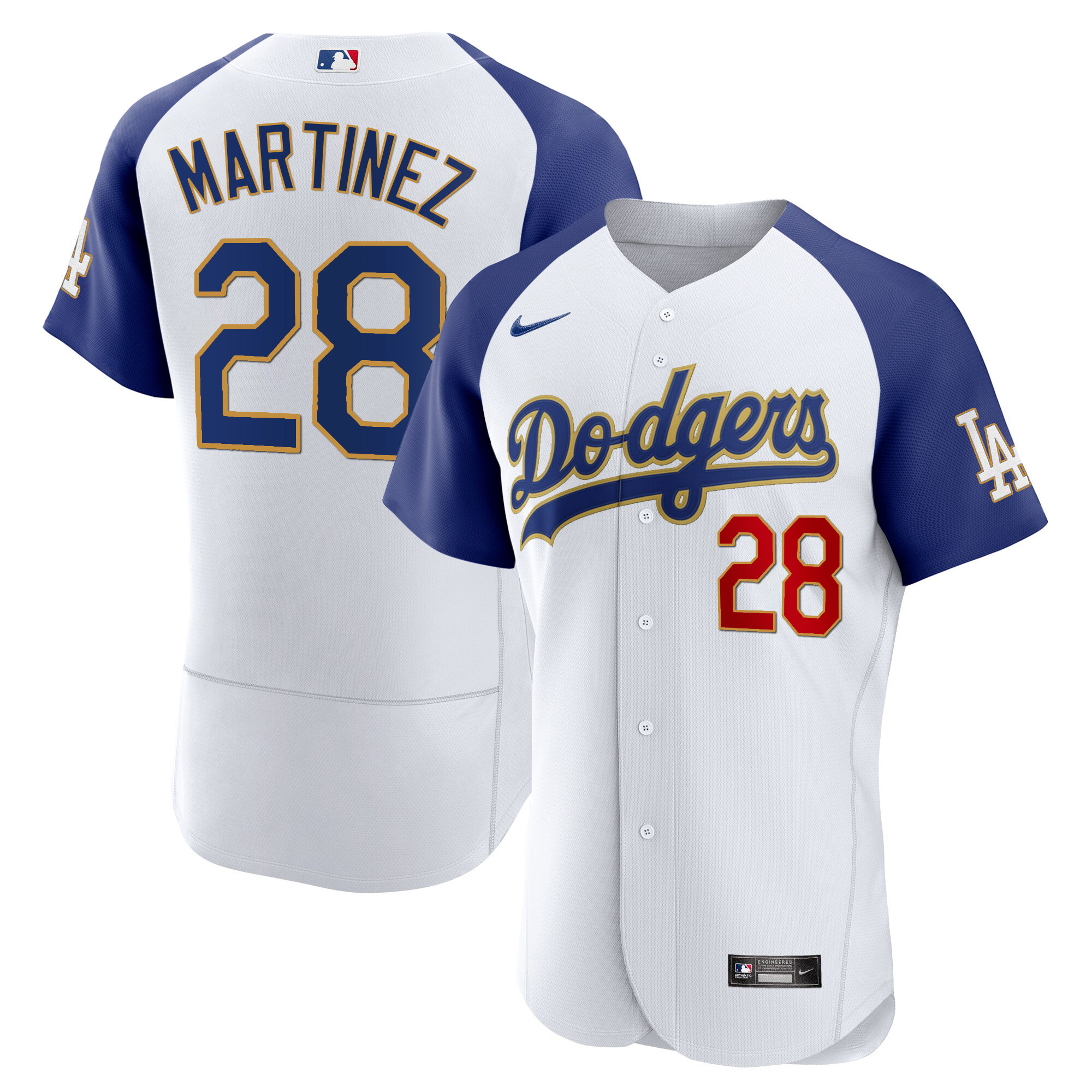 J.D. Martinez Men's Los Angeles Dodgers Gold Trim Flex Base Alternate White Jersey - All Stitched