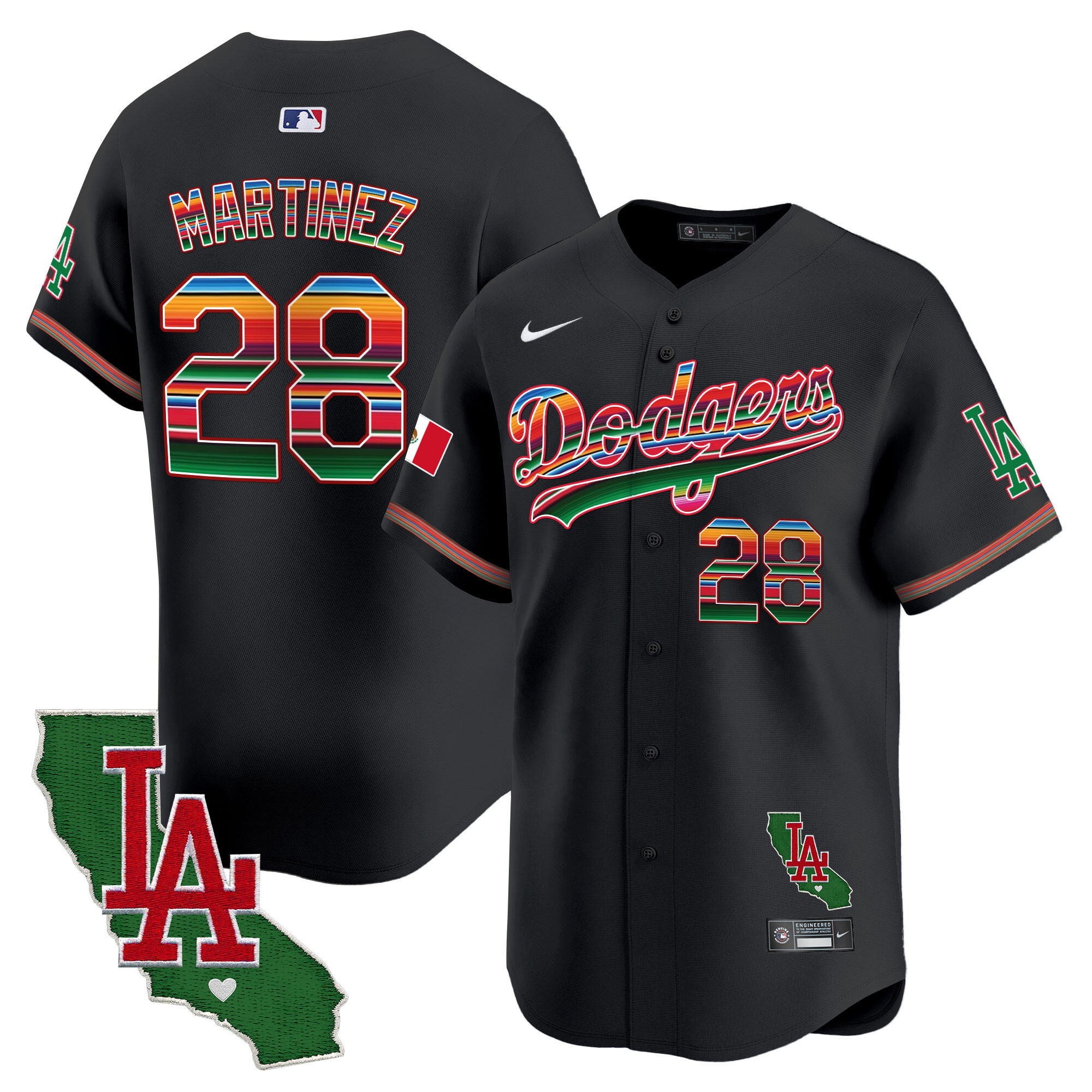 J.D. Martinez Men's Los Angeles Dodgers Mexico California Patch Vapor Premier Limited Black Jersey - All Stitched