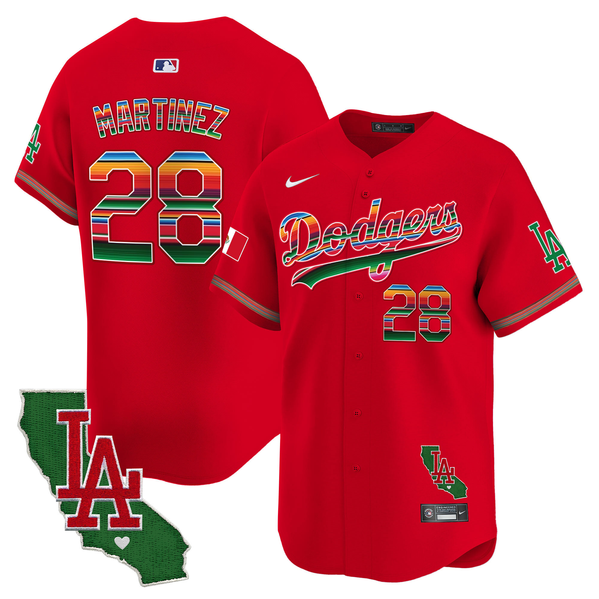 J.D. Martinez Men's Los Angeles Dodgers Mexico California Patch Vapor Premier Limited Red Jersey - All Stitched