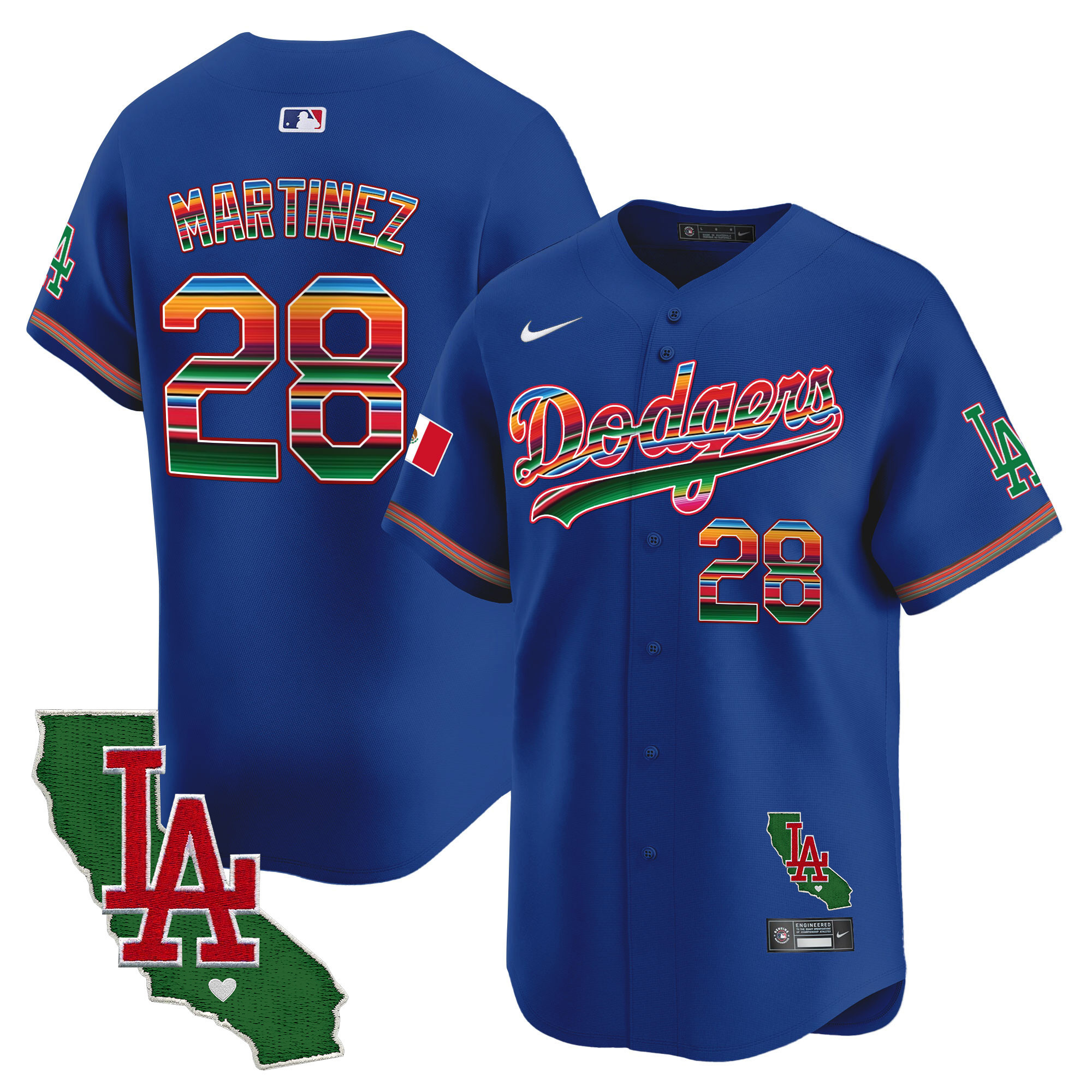 J.D. Martinez Men's Los Angeles Dodgers Mexico California Patch Vapor Premier Limited Royal Jersey - All Stitched