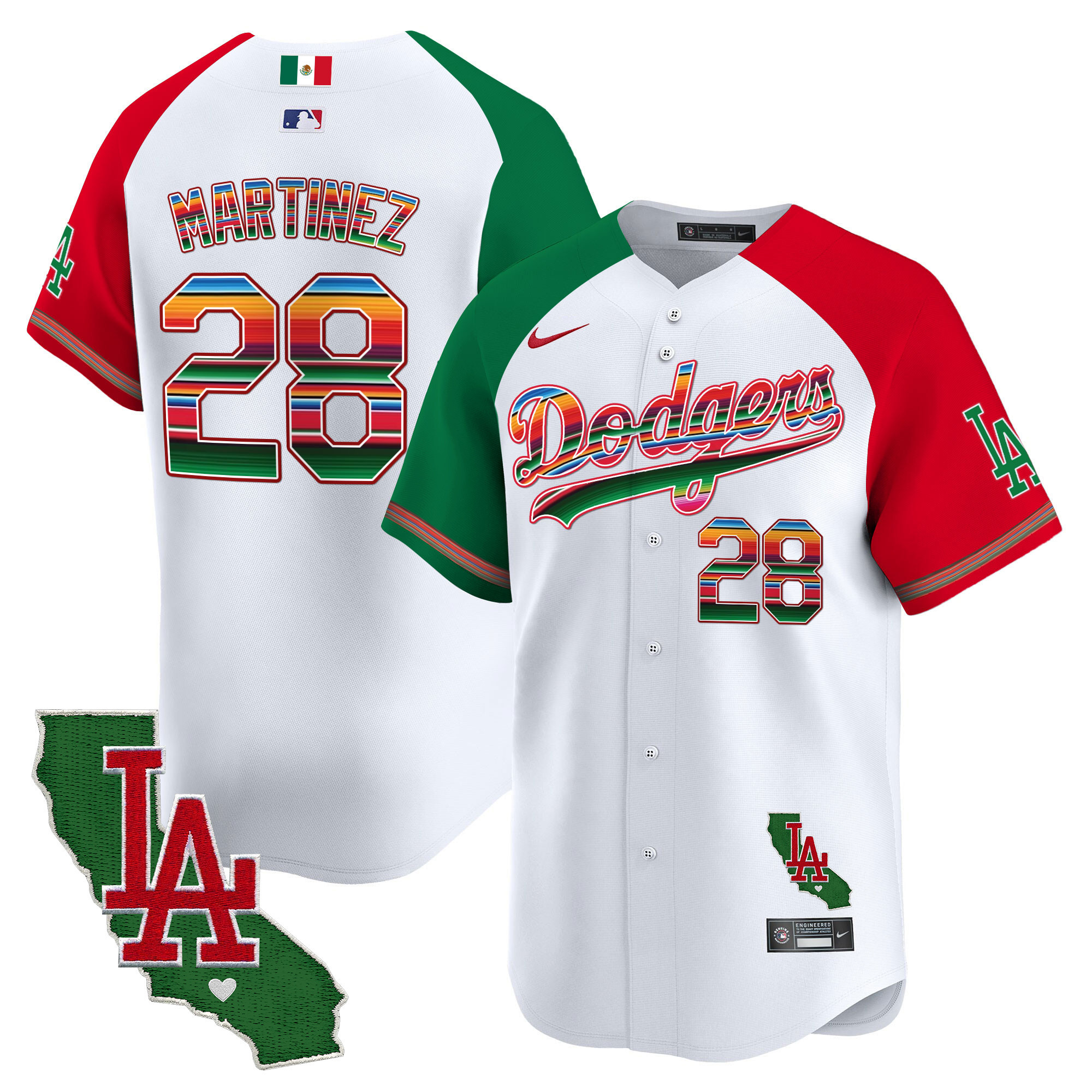 J.D. Martinez Men's Los Angeles Dodgers Mexico California Patch Vapor Premier Limited V2 Alternate Jersey - All Stitched
