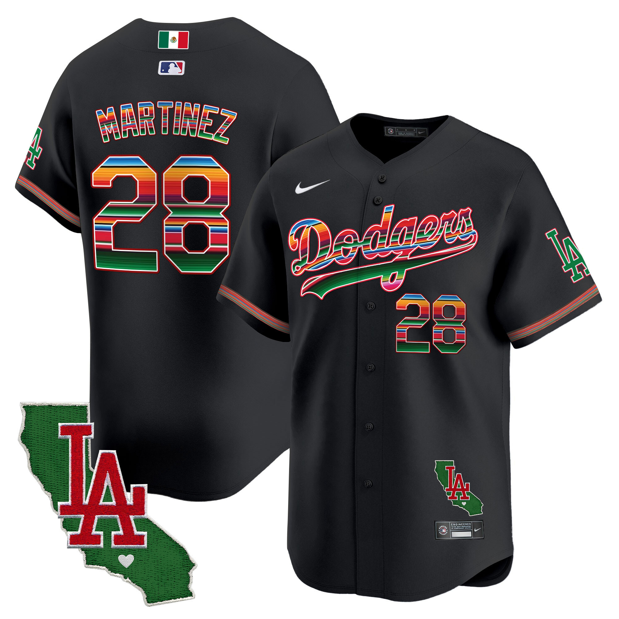 J.D. Martinez Men's Los Angeles Dodgers Mexico California Patch Vapor Premier Limited V2 Black Jersey - All Stitched