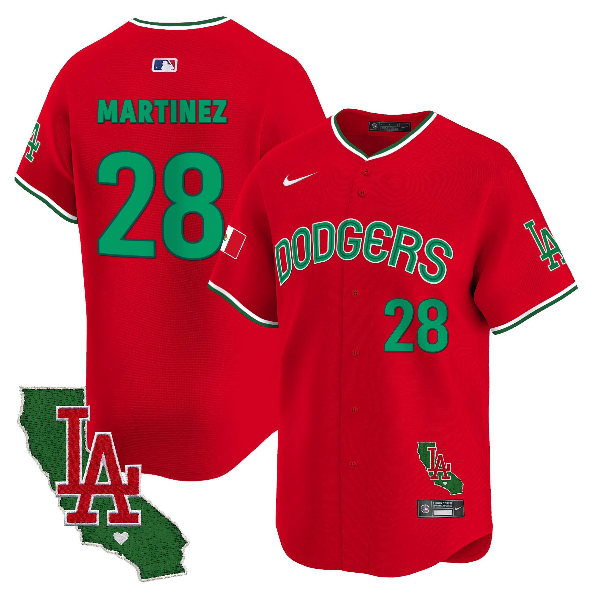 J.D. Martinez Men's Los Angeles Dodgers Mexico California Patch Vapor Premier Limited V3 Red Jersey - All Stitched