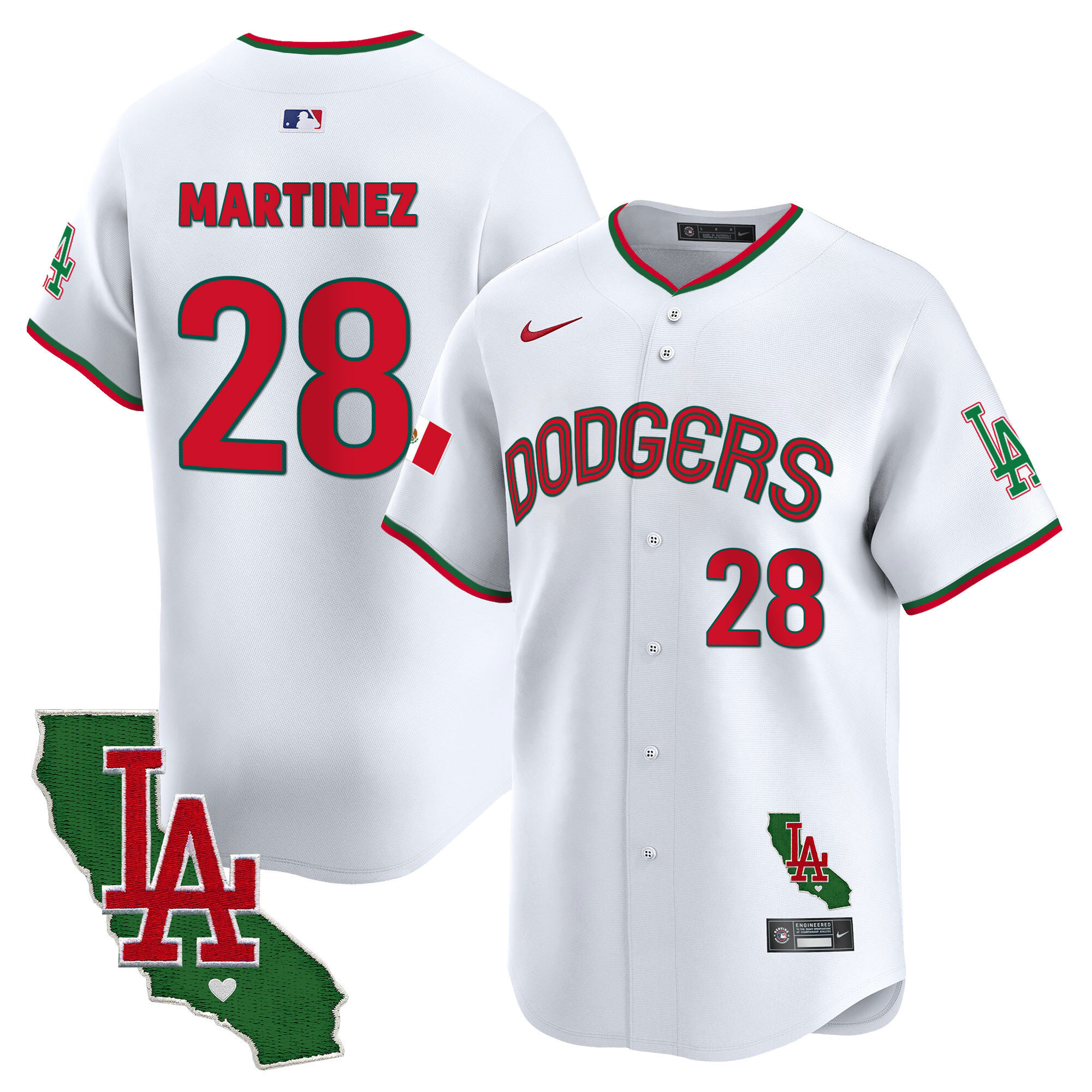 J.D. Martinez Men's Los Angeles Dodgers Mexico California Patch Vapor Premier Limited V3 White Jersey - All Stitched