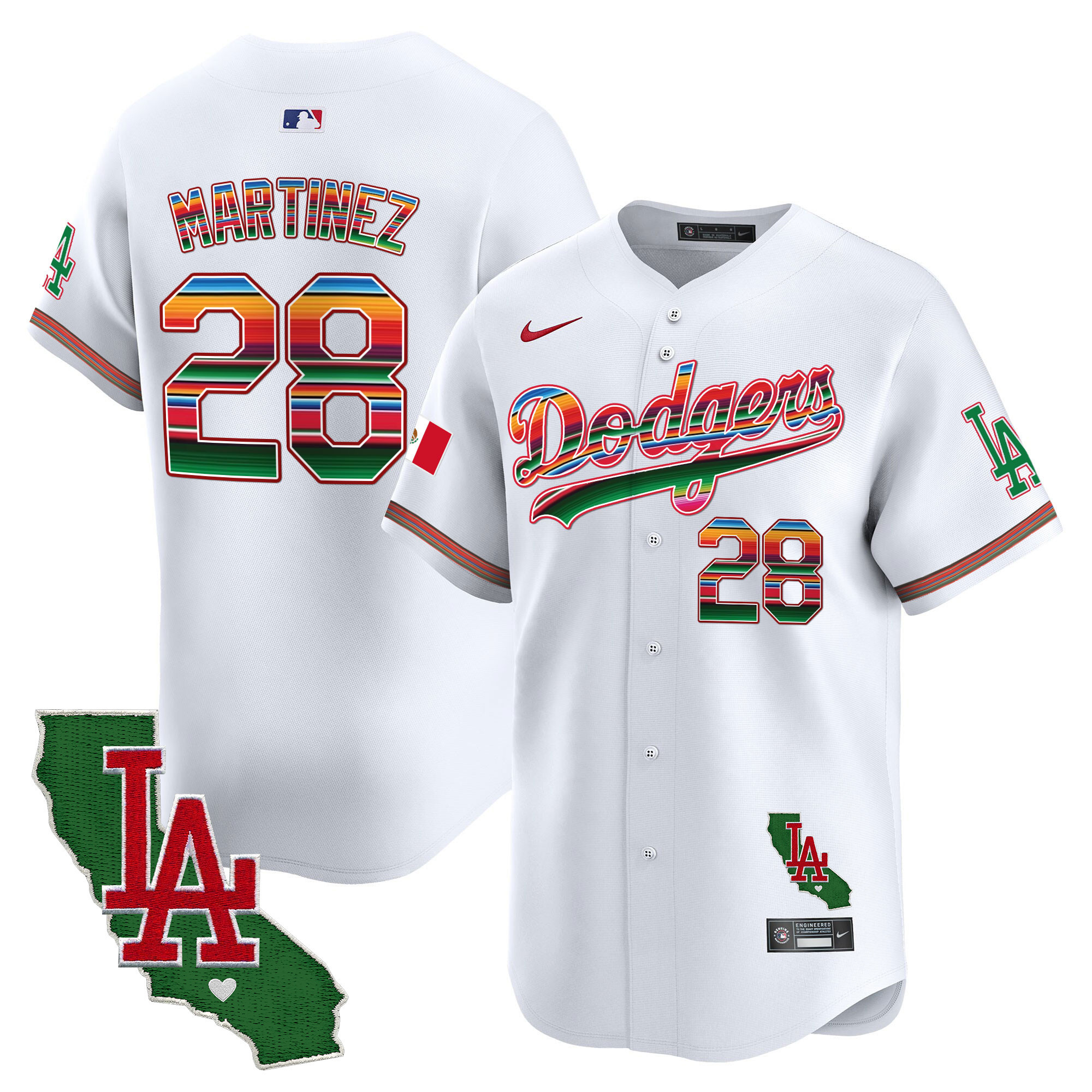 J.D. Martinez Men's Los Angeles Dodgers Mexico California Patch Vapor Premier Limited White Jersey - All Stitched