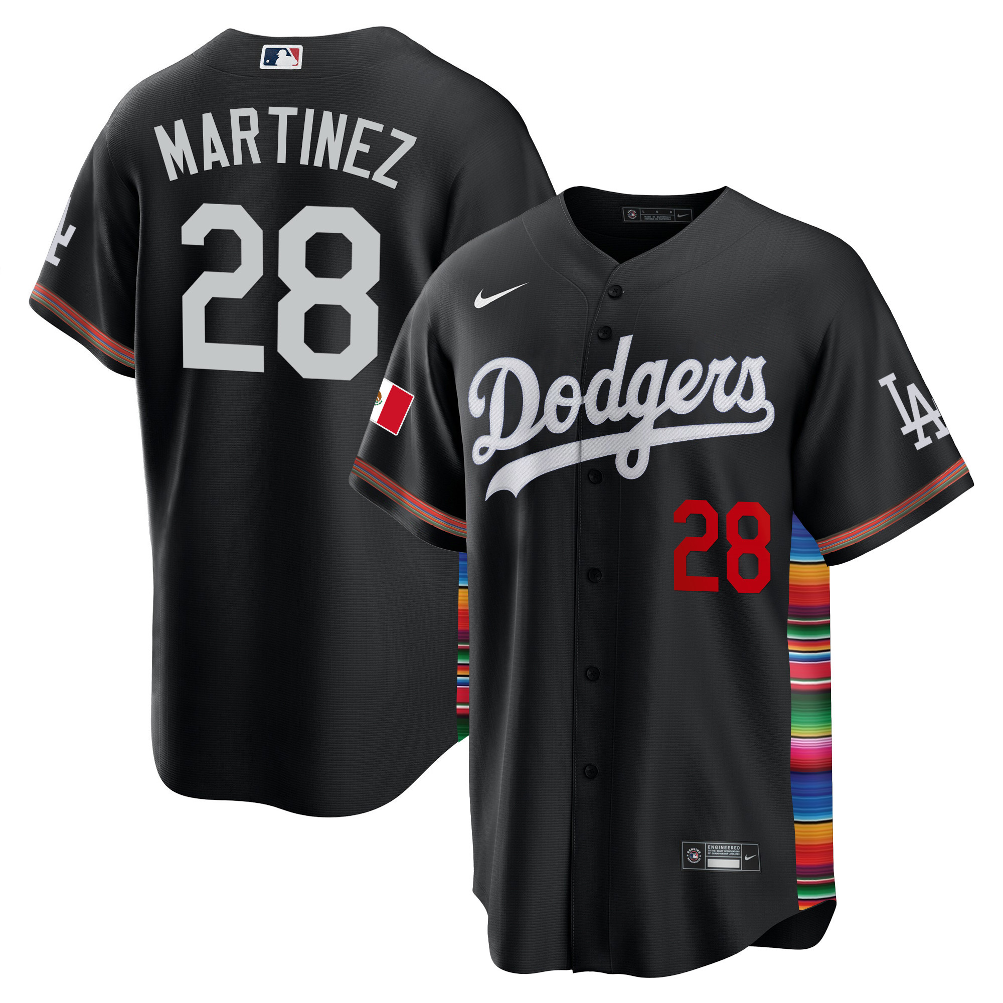 J.D. Martinez Men's Los Angeles Dodgers Mexico Cool Base Limited V2 Black Jersey - All Stitched