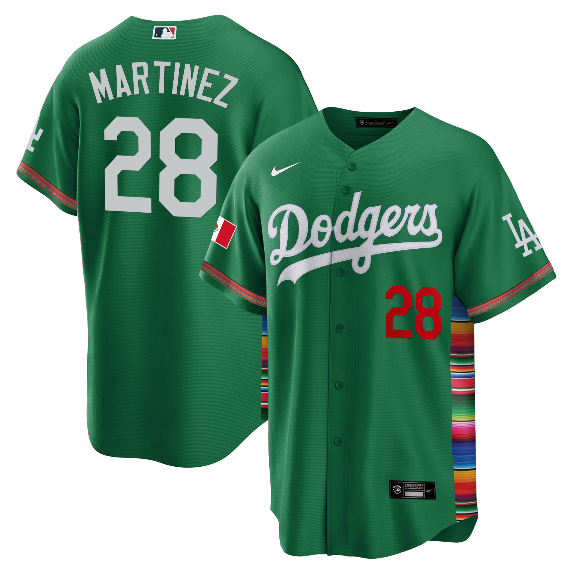 J.D. Martinez Men's Los Angeles Dodgers Mexico Cool Base Limited V2 Green Jersey - All Stitched