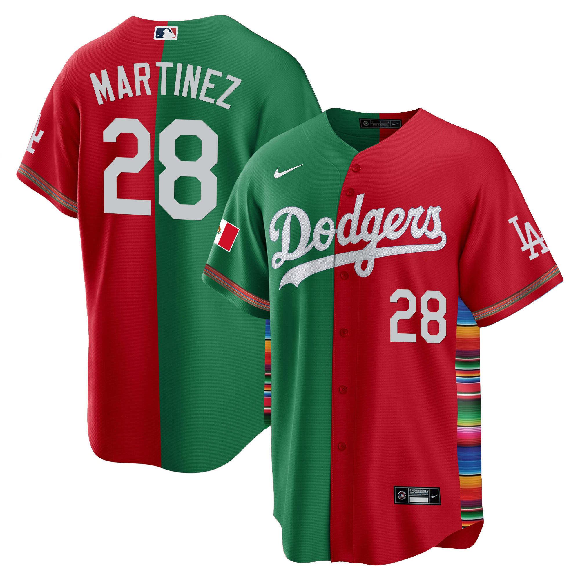 J.D. Martinez Men's Los Angeles Dodgers Mexico Cool Base Limited V2 Split Jersey - All Stitched