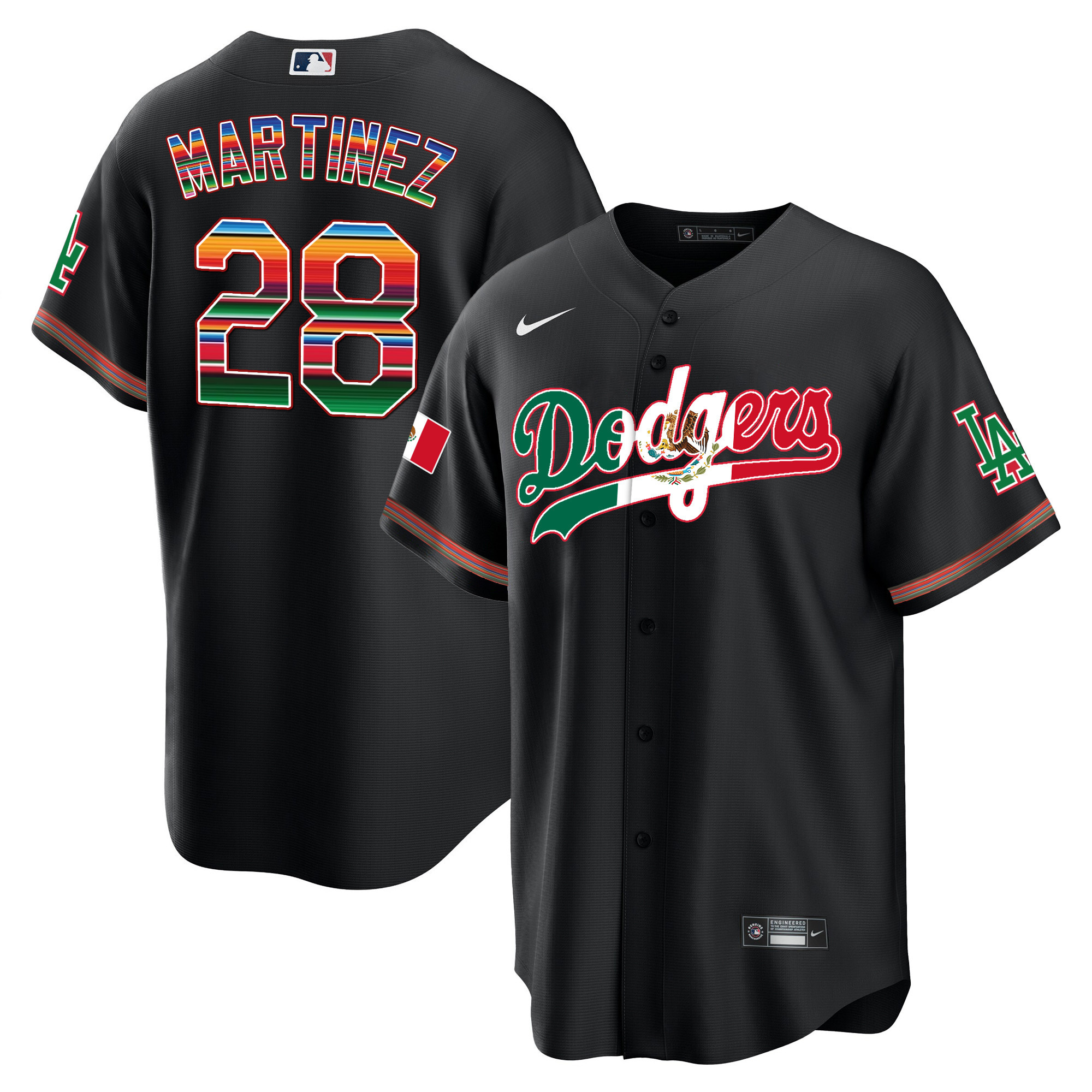 J.D. Martinez Men's Los Angeles Dodgers Mexico Cool Base Limited V4 Black Jersey - All Stitched