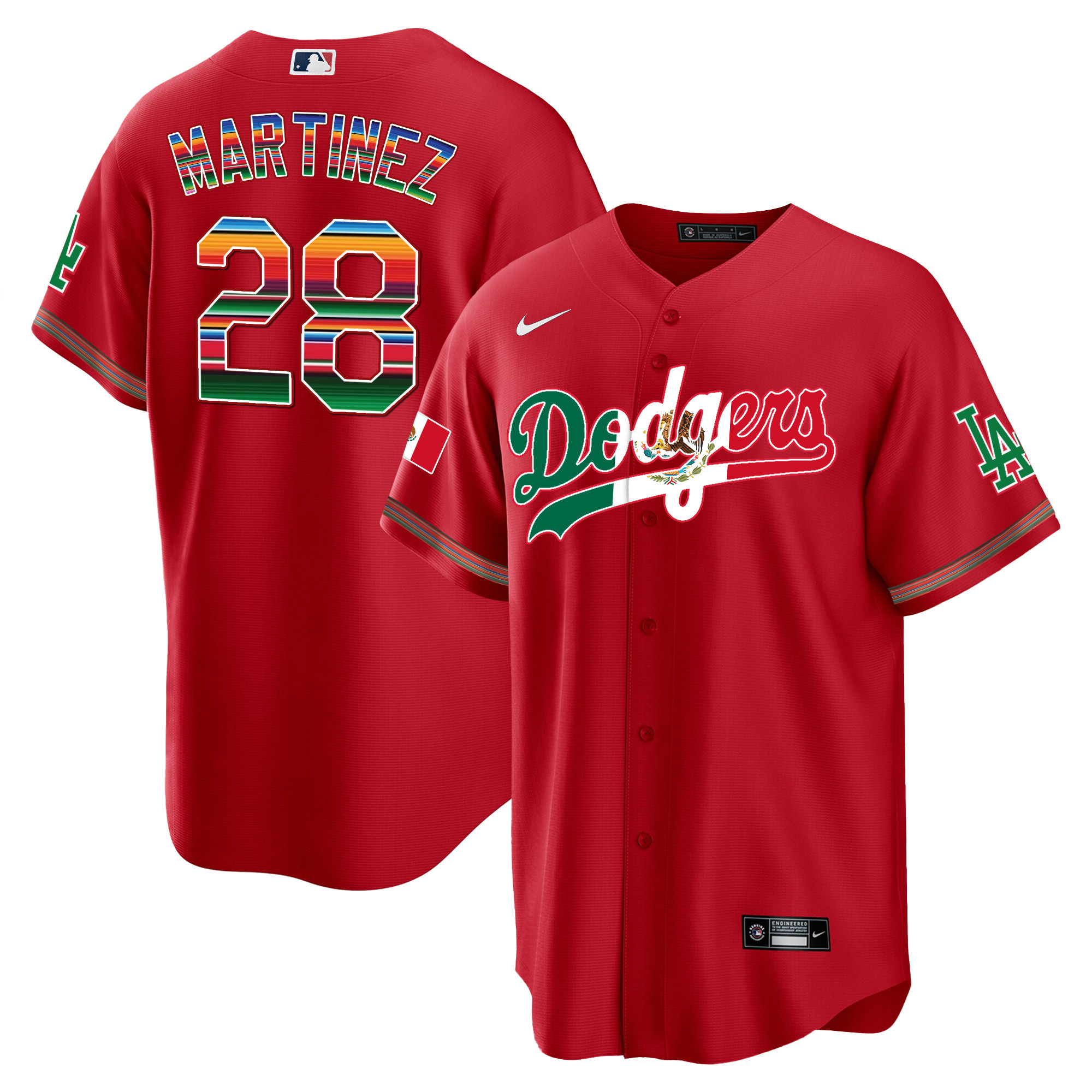 J.D. Martinez Men's Los Angeles Dodgers Mexico Cool Base Limited V4 Red Jersey - All Stitched