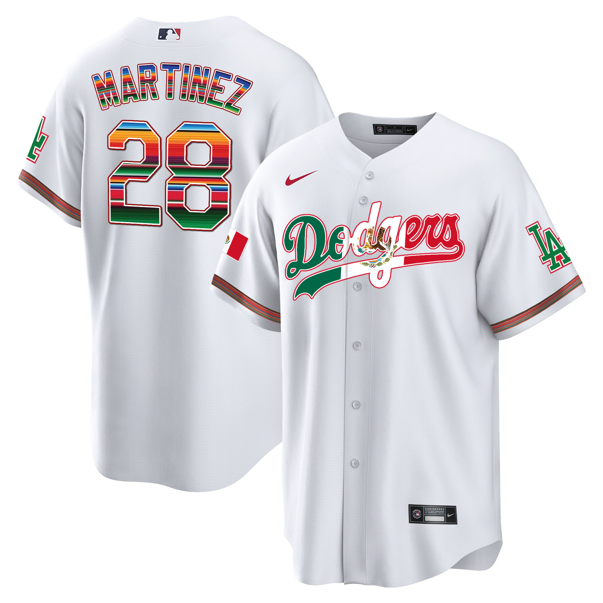 J.D. Martinez Men's Los Angeles Dodgers Mexico Cool Base Limited V4 White Jersey - All Stitched
