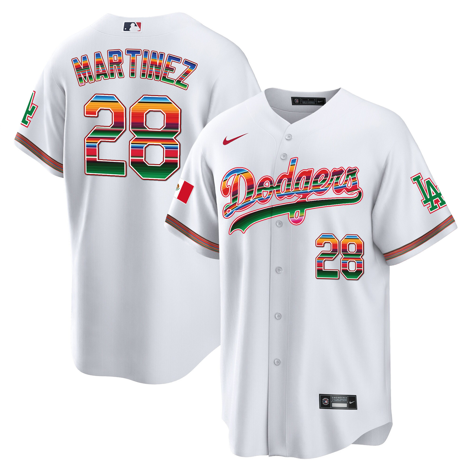 J.D. Martinez Men's Los Angeles Dodgers Mexico Cool Base Limited White Jersey - All Stitched