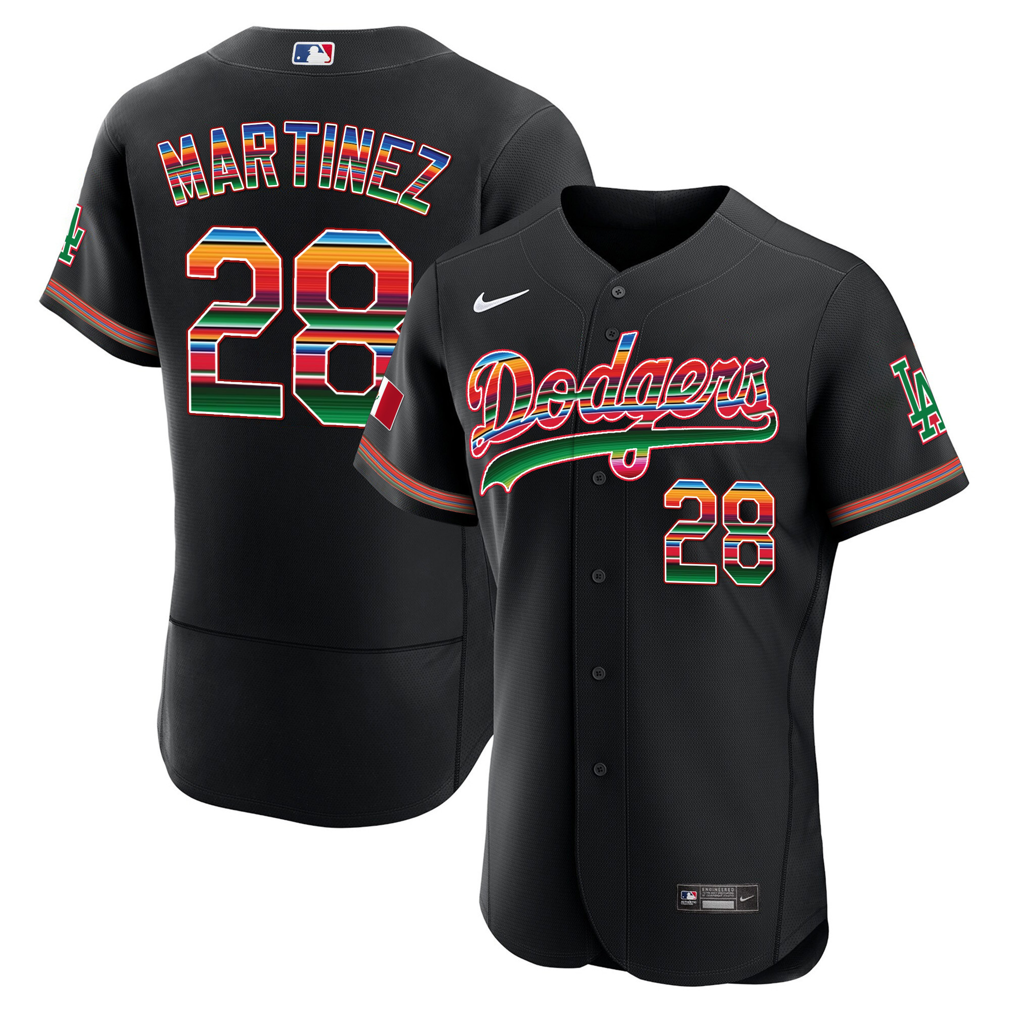 J.D. Martinez Men's Los Angeles Dodgers Mexico Flex Base Limited Black Jersey - All Stitched