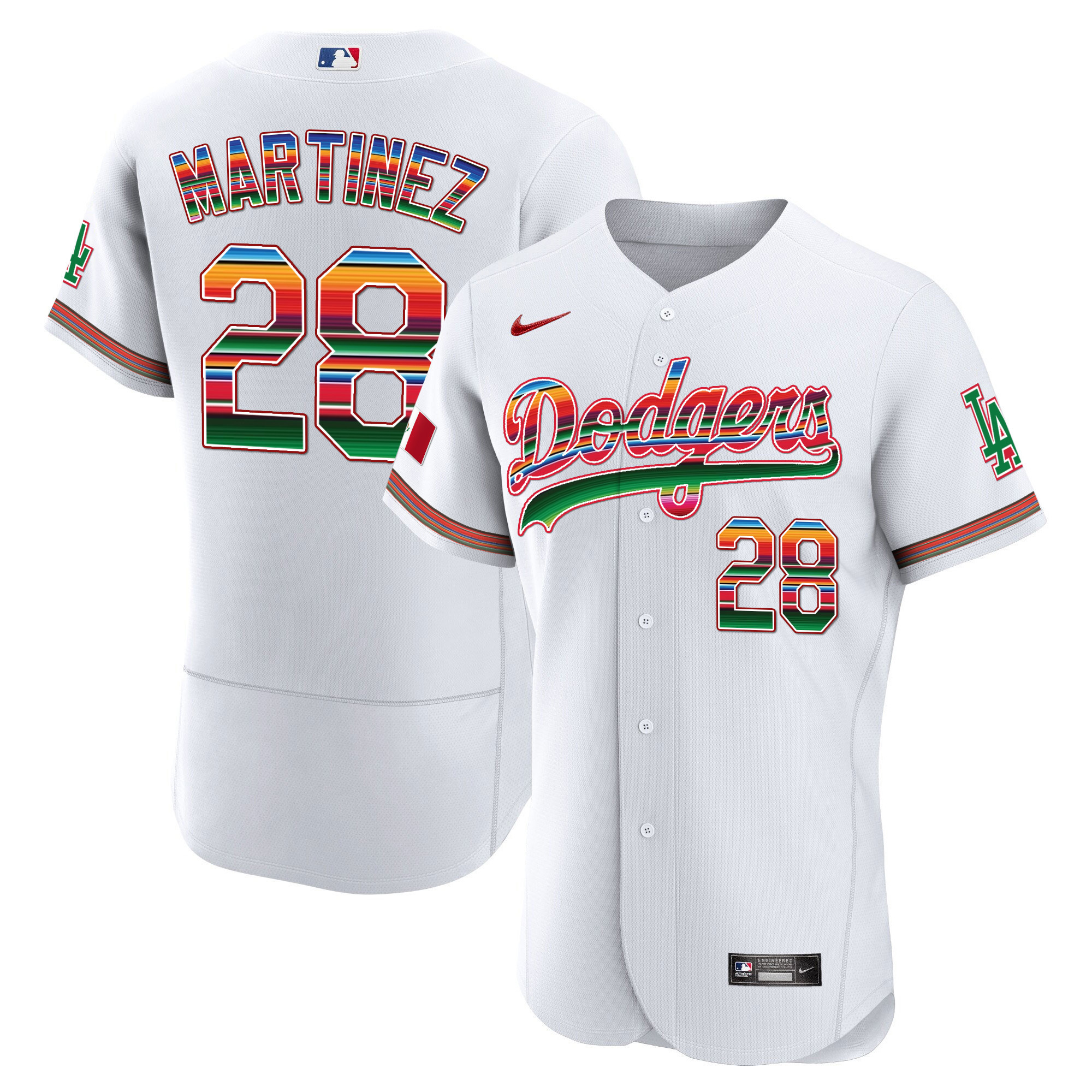 J.D. Martinez Men's Los Angeles Dodgers Mexico Flex Base Limited White Jersey - All Stitched