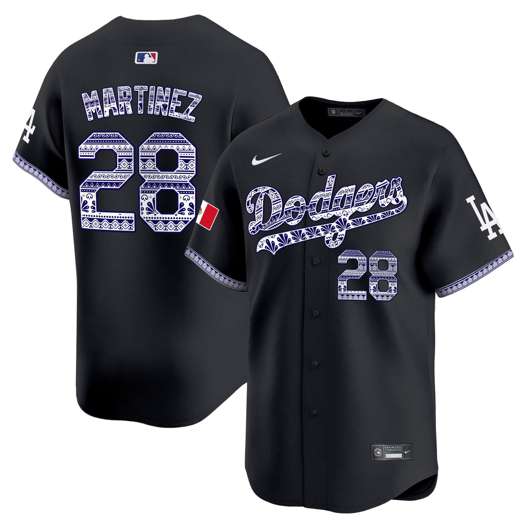 J.D. Martinez Men's Los Angeles Dodgers Mexico Vapor Premier Limited V3 Black Jersey - All Stitched